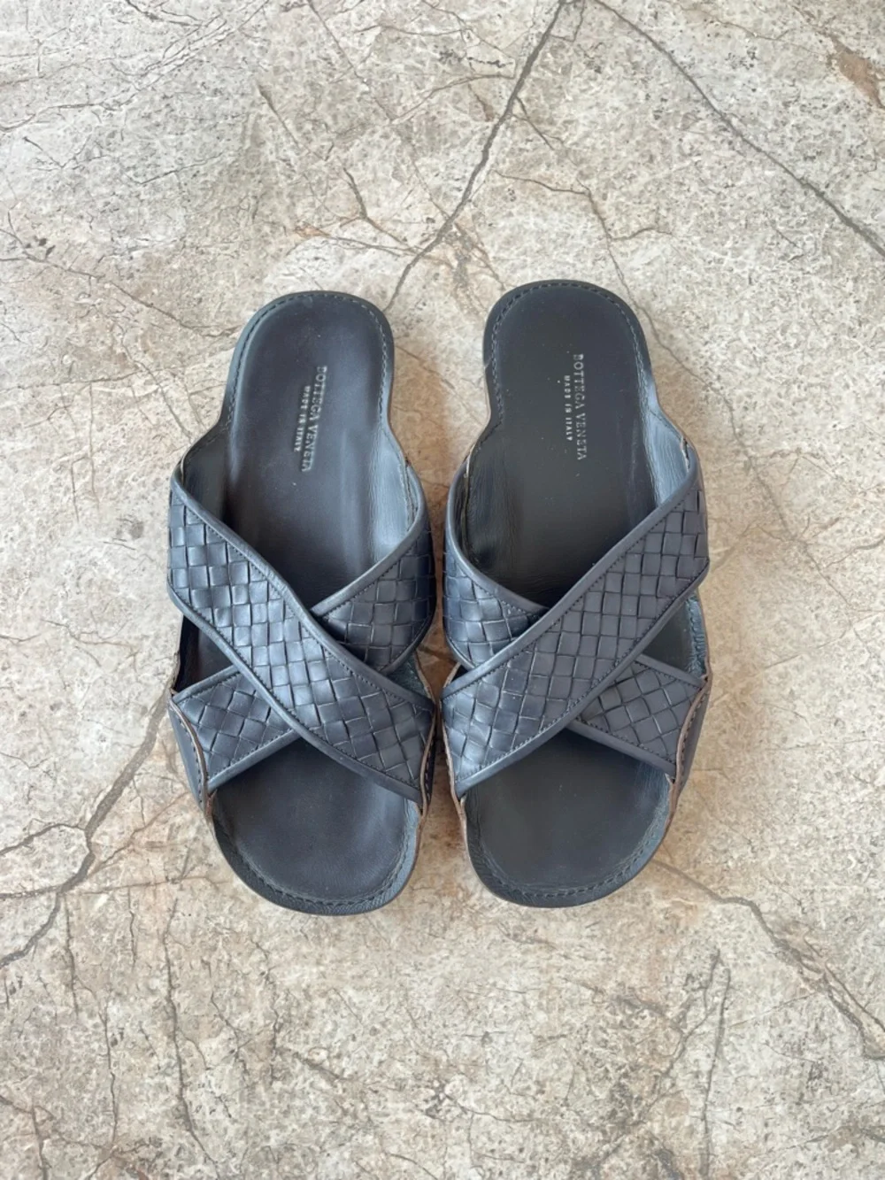 Bottega Veneta Intrecciato Woven Lambskin Leather Criss-Cross Slides Sandals